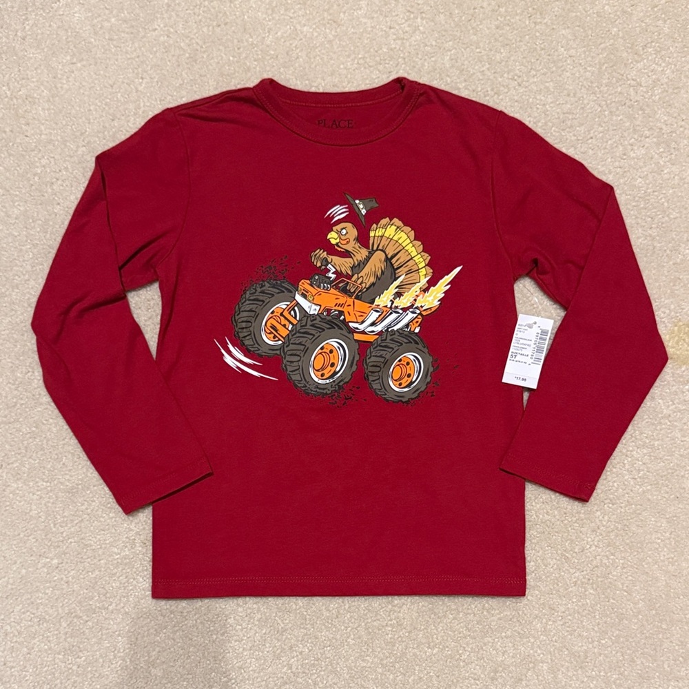 Boys Small (5/6) Monster Truck Burgundy Graphic Tee, NWT